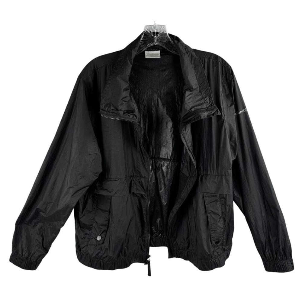 Columbia Black Windbreaker‎ Jacket Women's L Lightweight Hiking Zip